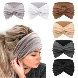 DRESHOW Pack of 6 Wide Headbands for Women Extra Large Turban Headband Boho Head Wrap Elastic Hair Bands Hair Twisted Knot Hair Accessories, 6 pack: wide headbands set 80-13