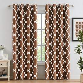 Melodieux Moroccan Printed Room Darkening Blackout Grommet Curtains for Living Room Bedroom, 52 by 72 Inch, Brown (2 Panels)