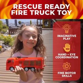 Toysery Fire Truck Toy, Realistic Fire Trucks Toddler Toys, Siren Head Toy with Vivid Lights, Bump and Go Red Fire Trucks for Kids,Fire Truck with Extending Fire Ladder - Cool Toys for Boys