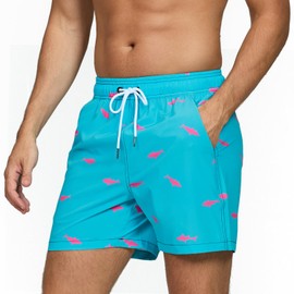 Vorvowry Men's Swimming Trunks, Quick-Drying Swimming Trunks, Breathable Swimming Shorts with Mesh Lining and Hidden Zip Pocket, Swimwear, Men's Board Shorts, blueground fish