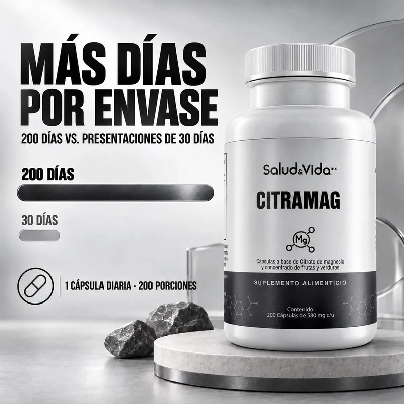 Citrato de Magnesio 200 Cápsulas de 500 mg Citramag SaludVida