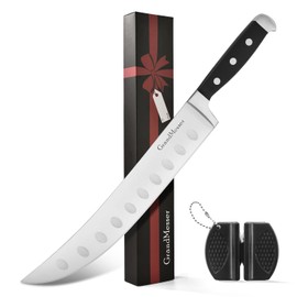 GrandMesser Butcher Knife, 10″ Cimeter Breaking Knife for Meat Cutting, Forged High Carbon Steel, Triple Riveted Ergonomic Handle Design.