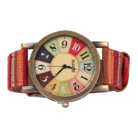 Alomejor Women's Bohemian Style Watch Multicolor Rainbow Pattern Brass PU Leather Birthday Gift (Red)