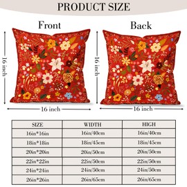 HZYKDWD Floral Pillow Covers 40x40 cm Set of 2,Red Farmhouse Floral Pillow Covers Decor Double Sided Pattern Cushion Cover Soft Pillow Case Living Sofa Room Bed Porch Patio Square Pillow Cover