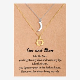MANVEN Friendship Necklace Friendship Necklace Mother Daughter Gifts Girls Ladies Bff Chains for 2 Sisters Best Friend Birthday Chain Sun and Moon Christmas Day Women Teen Couples, Stainless Steel, No