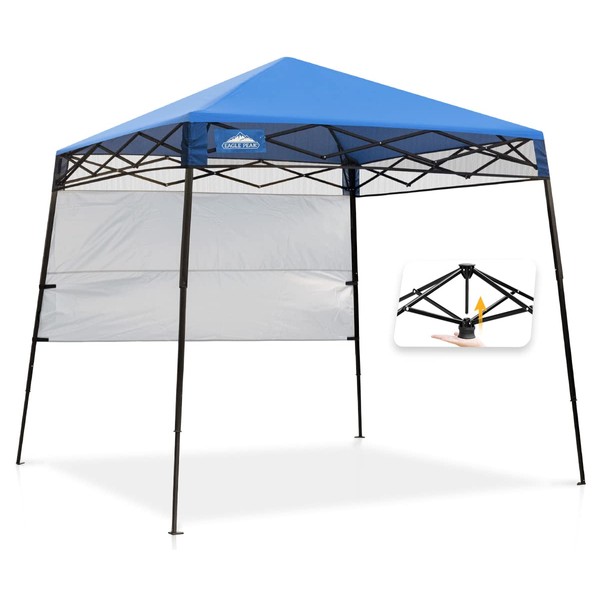 EAGLE PEAK Day Tripper 8x8 Slant Leg Lightweight Compact Portable Canopy w/Backpack Easy One Person Set-up Folding Shelter 6X6 Top and 8x8 Base (Blue)