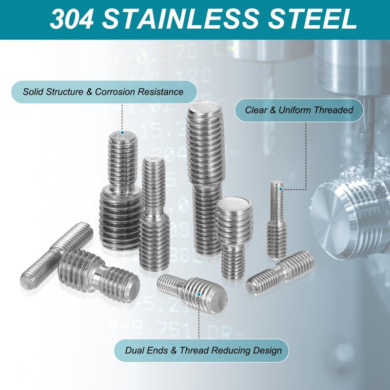 PATIKIL M10x15 to M12x15 Double End Threaded Stud Screw Bolt,