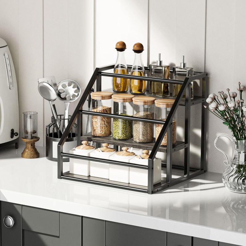 Vantimo Coffee Syrup Rack Organizer, 3 Tier Countertop Storage Shelves,
