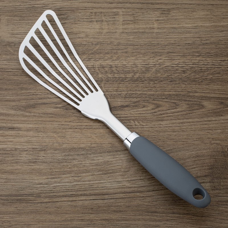 304 Stainless Steel Fish Spatula, Non-Slip Ergonomic Handle Slotted Spatula,