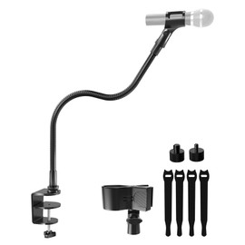 Etour 19-inch Gooseneck Microphone Stand with Desk Clamp - High Weight Capacity & Flexible Gooseneck Arm with 2 Mic Holders, 1/4" & 3/8" Adapters, Ideal for Podium, Church, Lecture, Recording Studio