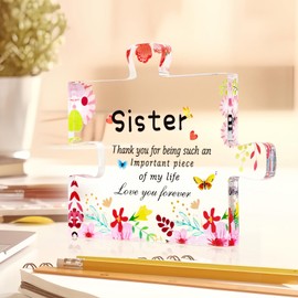 Sister Birthday Gifts, Big Sister Gifts for Girls, Acrylic Puzzle Plaque with Stand, Thoughtful Decoration for Special Moments, Ideal for Christmas or Any Occasion, Sisterhood Gift for Women