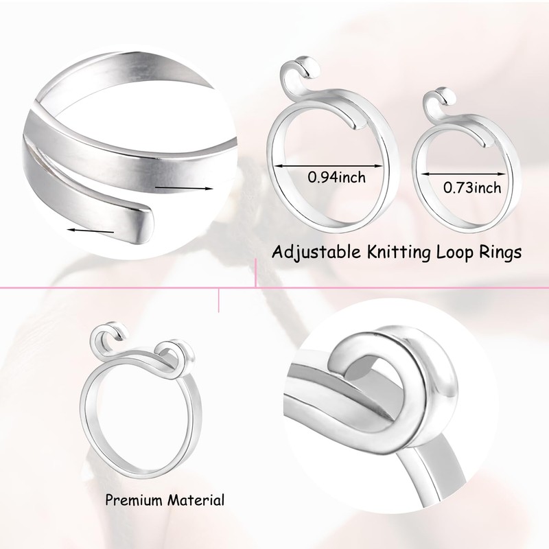 Juszok Adjustable Crochet Ring for Finger,Braided Knitting Ring with Plastic