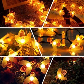 Solar Garden Lights Outdoor Waterproof, 50LED Bumble Bee Solar Fairy Lights, 24Ft 8 Modes Waterproof Outdoor Solar String Lights,Decorative Lights for Garden,Lawn,Patio,Party,Christmas,Holiday