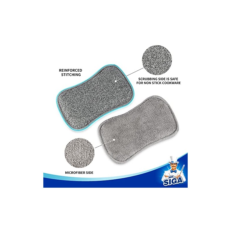 MR.SIGA Esponjas Doble Cara Reutilizables para Lavar Platos, Pack de