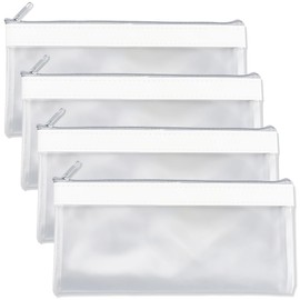 CREATCABIN Money Bags with Zipper PVC Cash Wallet Pouch Clear Bank Deposit Bags Rectangle Zip Lock Bags Multi-Purpose Pen Holder for Coins Cosmetics Invoice Bills Check Tools Marker Cases 8.6x4Inch