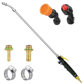 Stainless Steel Sprayer Wand Replacement with 3 Types of Nozzles, Fan Nozzle, 1/4" & 3/8" Brass Barb and 2 Hose Clamps (29 Inch Wand with 3 Nozzles)