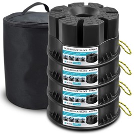 Trailer Jack Blocks Set of 4 – Basima RV Leveling Blocks, Heavy-Duty Universal-Fit Stackable 6" RV Stabilizer Blocks for 5th Wheel, Camper, Travel Trailer, and Tongue Jacks with Carrying Bag, Black