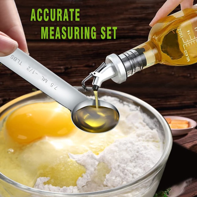 Stainless Steel Measuring Spoon, Measuring Spoon, 8-Piece Measuring Ruler for
