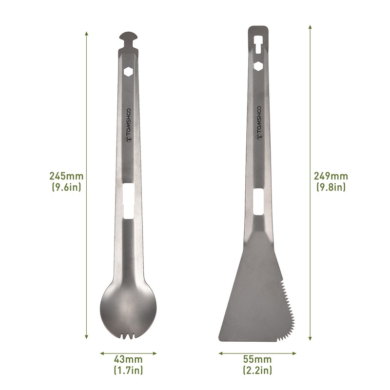 TOMSHOO Titanium Serving Tongs Multi-Purpose BBQ Tongs with Spork and