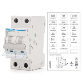 MOLLOM DC 2 Pole Miniature Circuit Breaker, 500V 16Amps, C16 Scene Visualization Custom MCB Thermal Magnetic Trip, 6KA Breaking Capacity DC Disconnect Switch for Solar PV System