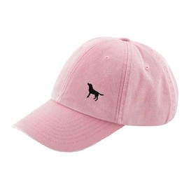 THE HOUSE OF DOG: Black Labrador Retiever Owner Gift. Distressed Vintage Washed 100% Heavyweight Brushed Cotton Embroidered 6 Panel Low Profile Baseball Cap. Pink