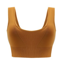 Attifall - playera corta sin mangas con cuello cuadrado acanalado para mujer, sin costuras, corte bajo, básica, corta, 1pce#light Brown, X-Small-Small