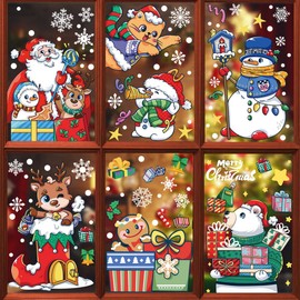 Christmas Windows Clings Christmas Decals for Windows Christmas Window Stickers for Glass Windows, Santa Elk Snowman Window Clings Xmas Window Clings for Christmas Party 4 Sheets