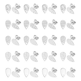 UNICRAFTALE 40Pcs 5 Styles Teardrop Stud Earring Stainless Steel Stud Earring Findings Textured Stud Earring Post with Loops with Earring Backs Stud Earrings for DIY Jewellery Making