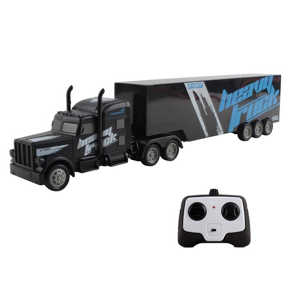 Vokodo RC Semi Truck and Trailer 18 Inch 2.4Ghz Fast Speed 1:16 Scale Rechargeable Battery Remote Control Tractor Tanker Hauler Car Big Rig 18 Wheeler Toy for 3 4 5 6 7 8 Year Boys Kids (Black)