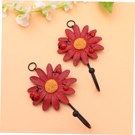 WHAMVOX 4pcs Red Daisy Resin Wall Hooks Decorative Key Holders for Home Restaurant Easy to Install for Organizing Towels Belts