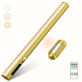 bravzurg Battery Powered Operated Wall Strip Lights, Motion Sensor LED Light Bar Indoor, Rechargeable Magnetic Under Cabinet Lighting Wireless with Remote Control for Picture Closet Room – Gold