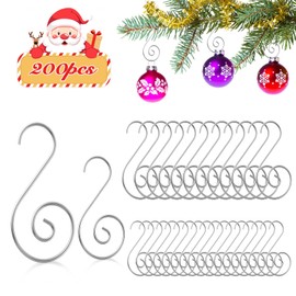 200 Pcs Christmas Ornaments Hooks, 2 Inch and 3.1 Inch S Shaped Christmas Tree Ornament Hangers Xmas Swirl Metal Hanging Hooks for Xmas Tree Balls Decoration(Silver)