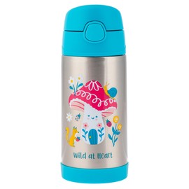 Stephen Joseph Double Wall Stainless Steel Bottles, Insulated Water Bottle for Kids Toddlers, Vacuum Insulated Bottle with Straw, BPA-Free Water Bottle – 11.8 Ounces, Mushroom