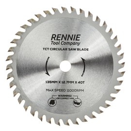 Rennie Tools 135mm x 12.7mm (10mm) Bore x 40T TCT Circular Saw Blade. Wood Cutter Blade. Fits Bosch, Makita, Dewalt Saw Etc. Wood Saw Blade 40 Teeth