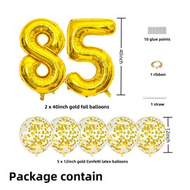 Gold 85 Foil Balloons 40" Jumbo Foil Balloons Confetti Balloons for 85th Birthday Wedding Anniversary Party Decorations