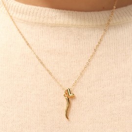 DastBeaty Dainty Letter Italian Horn Pendant Necklace for Women's Spiritual Protection Jewelry (L)