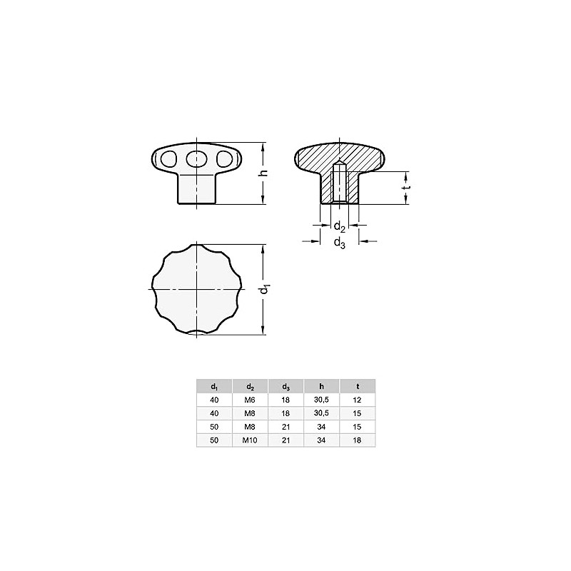 Ganter Normelemente Star handle, stainless steel, GN 5335-40-M6-E, matt blasted,