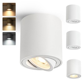 Gleonlux LED Ceiling Spotlight, Surface-Mounted Spotlight, White, Dimmable, Swivelling with GU10 Socket, LED Spotlights, 230 V, 5 W, CCT 3000 K/4000 K/6000 K, Surface-Mounted Spotlights, Aluminium