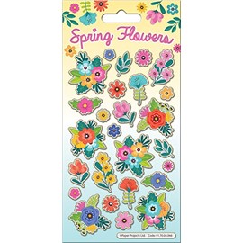 Paper Projects Spring Flowers Sparkly Reusable Craft Stickers Perfect for Craft Activities for Children and Adults Reusable on Non-Porous Surfaces, 19.5cm x 9.5cm, Multicolor