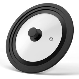 Universal Lid for Pots, Pans and Skillets - Tempered Glass with Heat Resistant Silicone Rim and Heat Resistant Handle Fits 10", 11" and 12" Diameter Cookware, Black