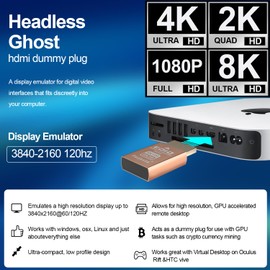 4K 120Hz HDMI 2.1 Dummy Plug – Virtual Display Emulator for PC, VR Headsets & Cryptocurrency Mining | Headless Ghost Display Adapter | Supports 8K @30Hz-5P