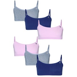 Limited Too Girls' Training Bra - 6 Pack Sports Bra with Adjustable Straps (6-16), Size 14-16, Pink/Light Heather Grey/Blueberry