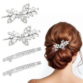 4 Pcs Rhinestone Silver Hair Clips for Women & Girls, Crystal Barrettes for Daily Wear, Hair Accessories for Women Party, Wedding, Sparkling Prom Hair Accessories Set