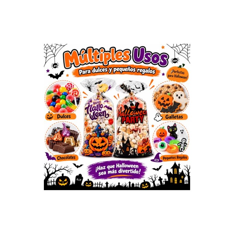 Yarratech 100 Piezas Bolsas de Dulces de Halloween, Bolsitas de