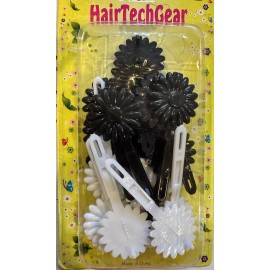 Hair Tech Gear Large Black and White Flower Hair Barrettes/Snap
