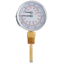 PIC Gauges TRI-HD-302L-G Bottom Mount Industrial Heavy Duty Round Dial Tridicator w/ SS Case, Plastic Lens, 3" Dial, 1/2" Male NPT, 0/200 psi Range, 80/320° F Temperature Range