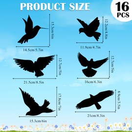16 Pieces Anti-Collision Window Stickers, Large Size Bird Window Clings Alarm Bird Stickers for Windows Black Bird Window Decals for Preventing People and Bird Strikes on Window Glass