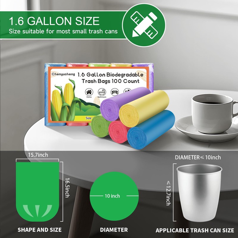 1.6 Gallon Small Trash Bags For Bathroom - Colorful Mini