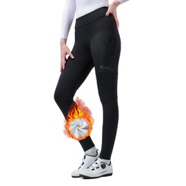 INBIKE 3D Padded Cycling Pants for Women, Thermal Fleece Lined Road Bike Pants, Elastic Bicycle Biking Tights with 2 Pockets Black M