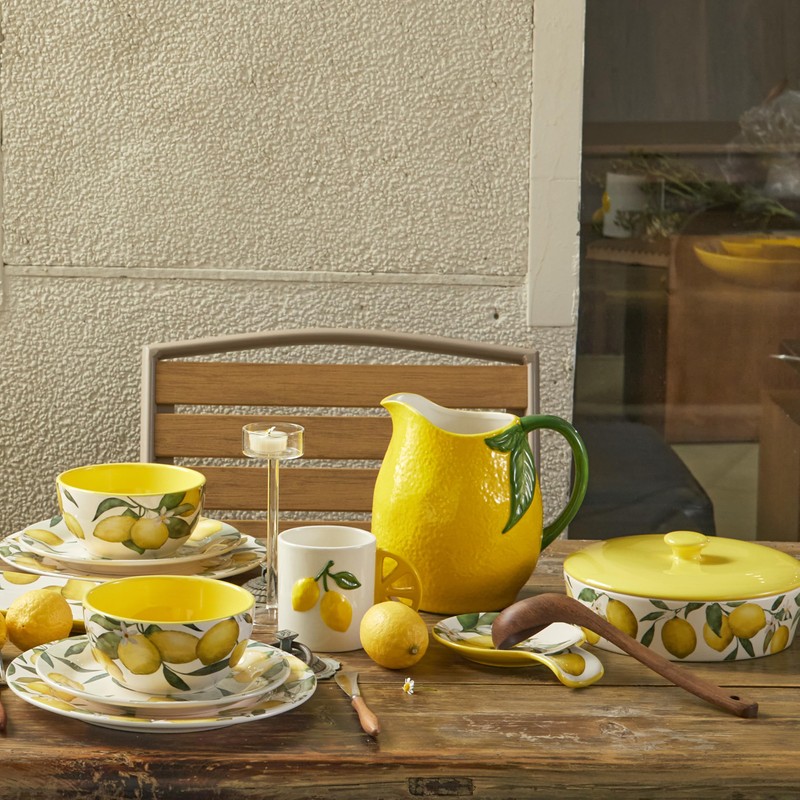 Bico Lemon Shape Cute Handpainted Stoneware Pitcher, Microwave & Dishwasher